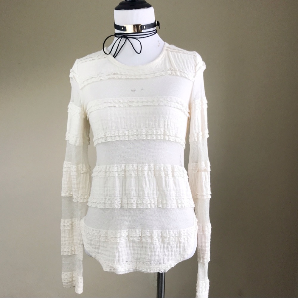 Rachel Rachel Roy Lace Sheer Cream Long Sleeve Top